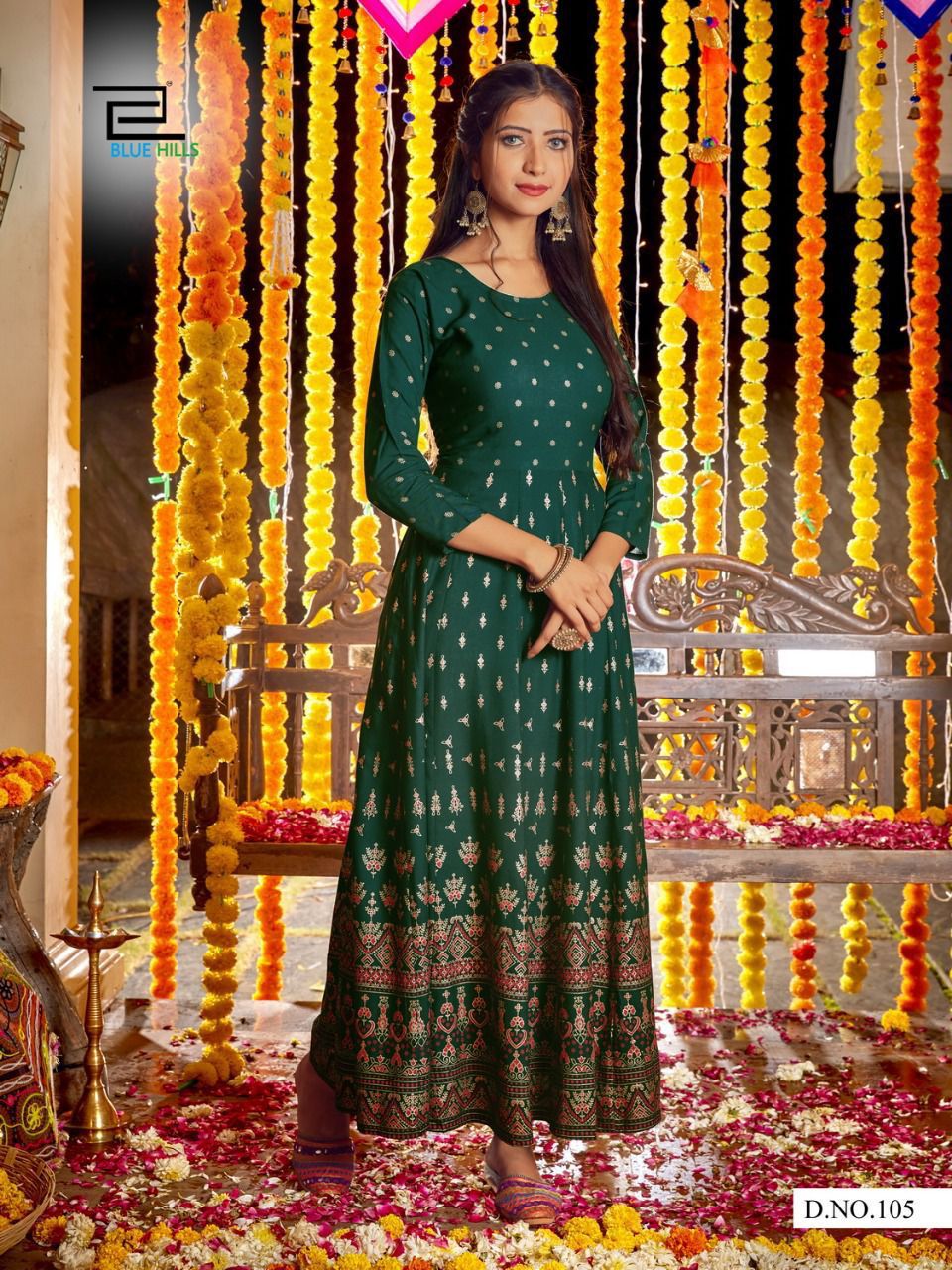 Blue Hills Diwali Night Festive Wear Rayon Printed  Anarkali Long Kurti Collection